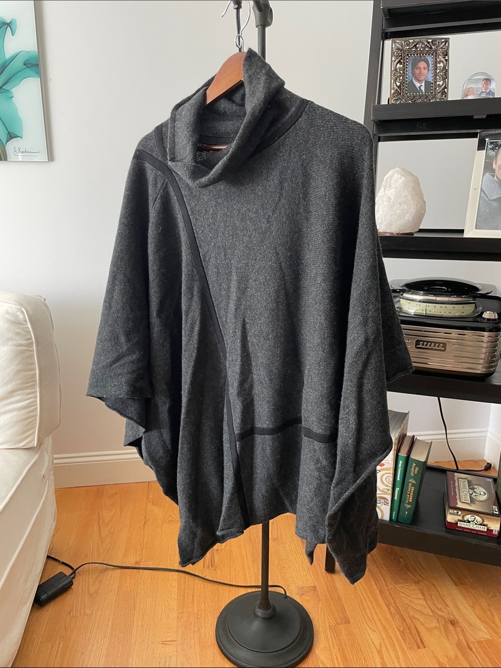 Eileen Fisher cashmere Charcoal Gray Cowl-Neck Poncho